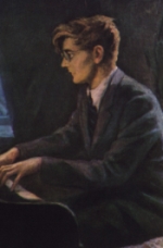 Retrato del joven Shostakovich sentado al piano, por N. Sokolov